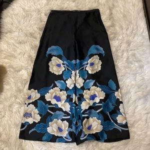 ZARA Satin Floral Wide Leg Culottes Pants